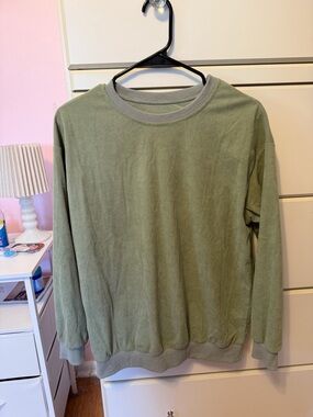 SHEIN Olive Green Ribbed Crewneck Sweatshirt